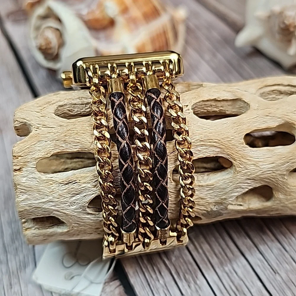 NWT JESSICA SIMPSON MULTI-CHAIN BRAIDED BAND GOLD TONE RECTANGLE WATCH